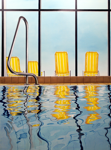 Gelbe Sonnenstühle, 160 x 120 cm, Öl auf Leinwand, 2019 - verkauft -