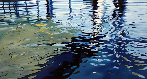 Wasserspiegelung grünblau, 55 x 100 cm, Öl auf Holz, 2017 - verkauft -