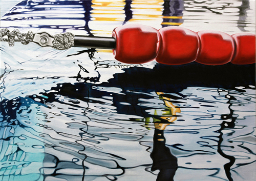 Schwimmleine rot, 70 x 100 cm, Öl auf Leinwand, 2016 - verkauft -