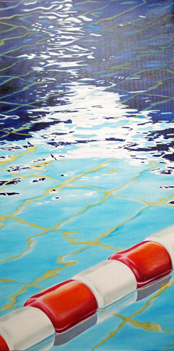 Schwimmleine rotweiß II, 120 x 60 cm, Öl auf Leinwand, 2022