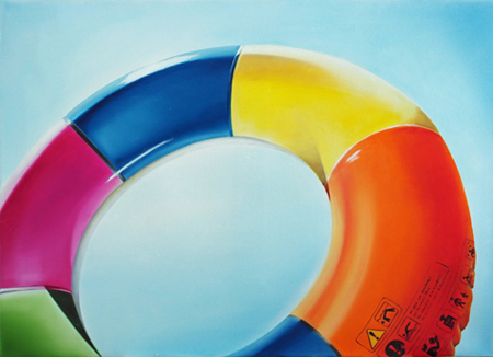 Schwimmreifen bunt, 50 x 70 cm, Öl auf Leinwand, 2021