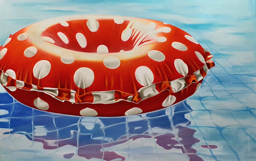 Schwimmring, 75 x 115 cm, Öl auf Leinwand, 2025