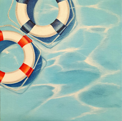 2 Schwimmringe, 25 x 25 cm, Öl auf Leinwand, 2024