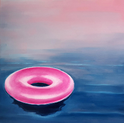 Reifen pink, 20 x 20 cm, Öl auf Leinwand, 2024